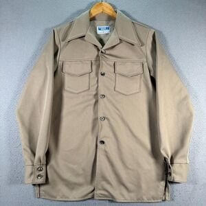 Vintage Time Out Farah Button Up Shirt Mens Medium‎ Brown Flap Pockets USA 70s